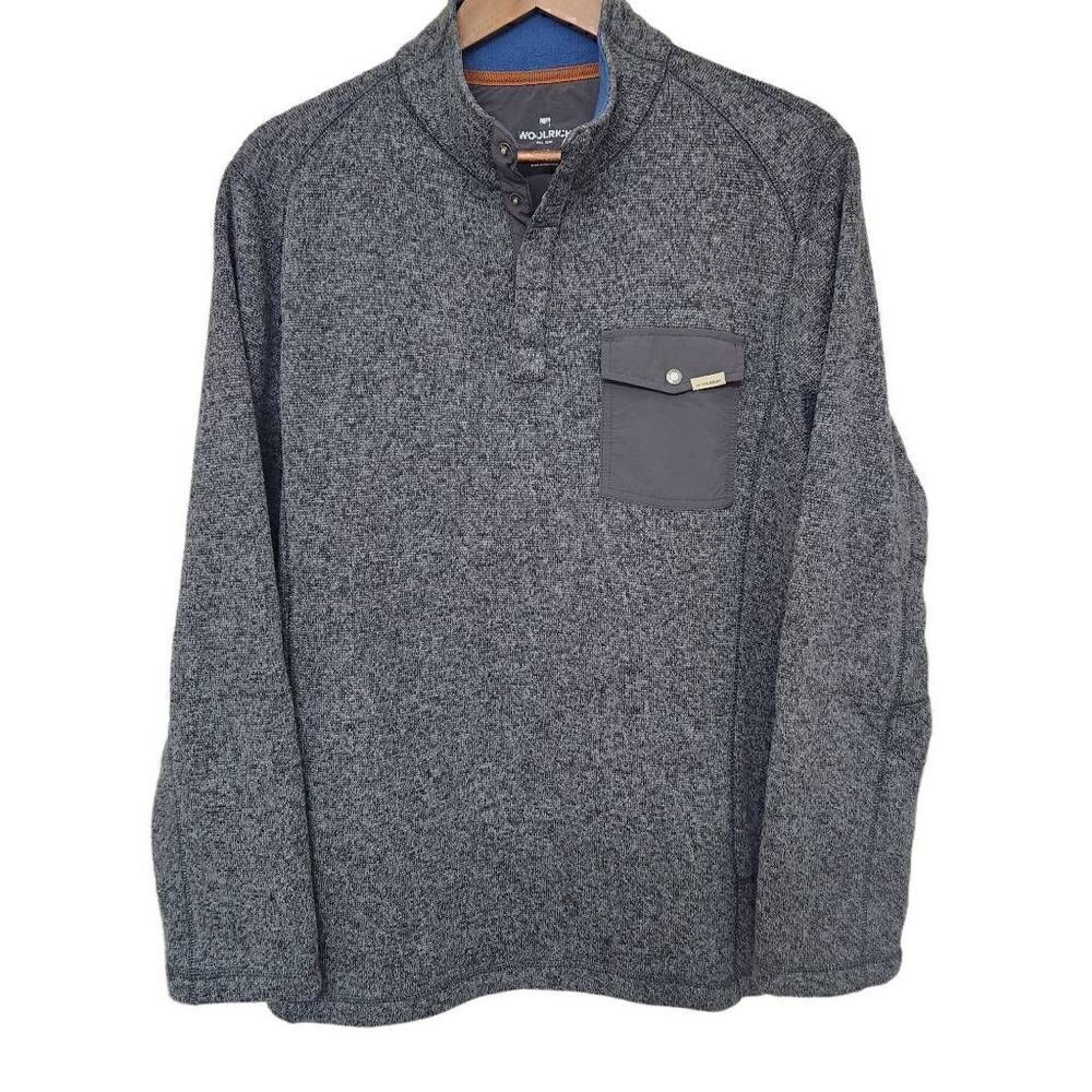 Woolrich Pullover Sweater Sweatshirt Men's Large 1/4 Snap Front Gray‎